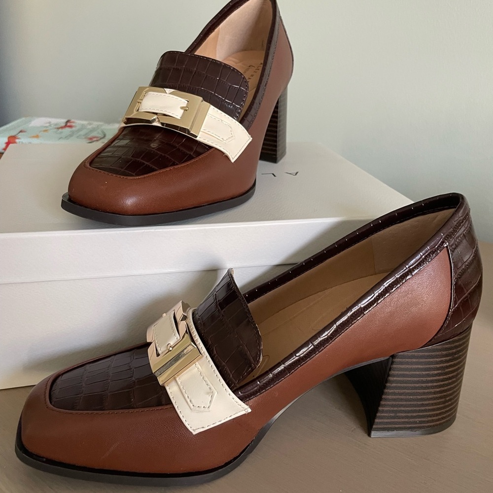 Alex Marie Brown and Cream Loafers with Croc Texture
